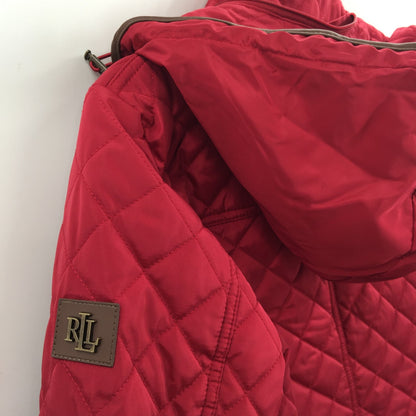 Lauren Ralph Lauren Quilted Hooded Puffer Coat Jacket Long Sleeve Red Size Small