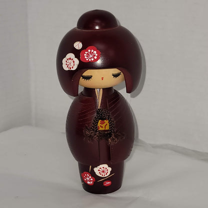 Kokeshi Japanese Geisha Kimono Wood Doll Toy Handmade Flowers Handpainted