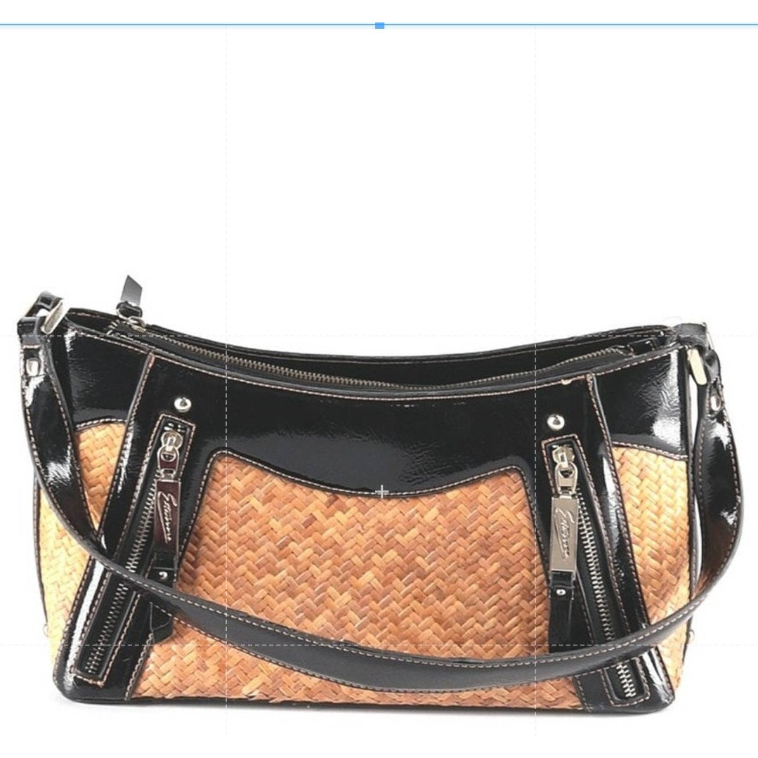 Etienne Wicker Purse HandBag Pocket Zip Shoulder bag Black Patent Leather