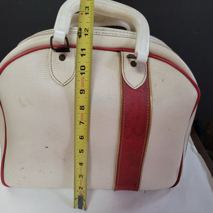 Vintage bowling bag suitcase travel White Red Purse VINTAGE Carry On Purse Tote