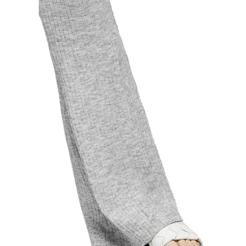 Topshop Pull On Drawstring Rib Knit Flare Leg Retro Pants Sz 14 Heather Gray NWT