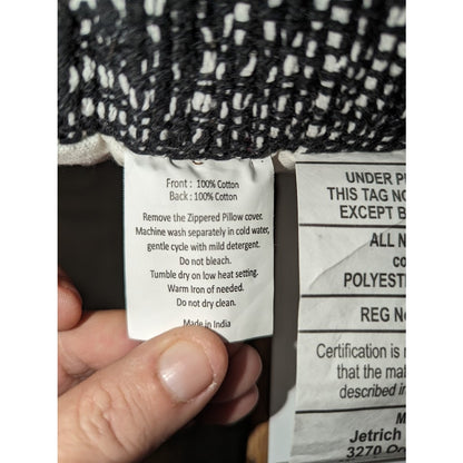 Kensington Garden SMall World Black and White Decorative Cotton Pillow 20x20 NEW