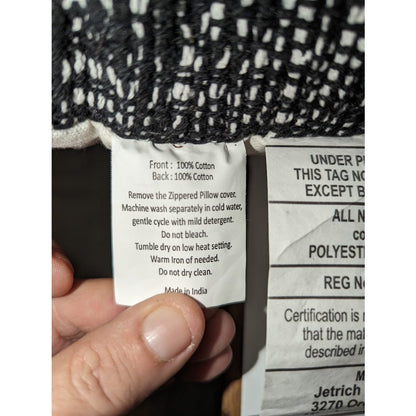 Kensington Garden SMall World Black and White Decorative Cotton Pillow 20x20 NEW