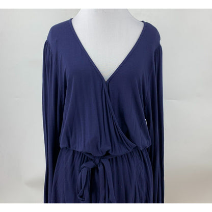 BP. Long Sleeve Faux Wrap V-Neck Casual Dress Size Medium Navy Blue Salute NWT