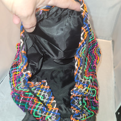 Artisan backpack Rainbow black embroidery bohemian double flap lined fabric NEW