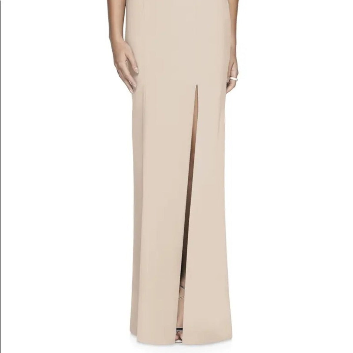 DESSY COLLECTION Size 8 Off-The-Shoulder Criss Cross Back Trumpet Gown In Cameo