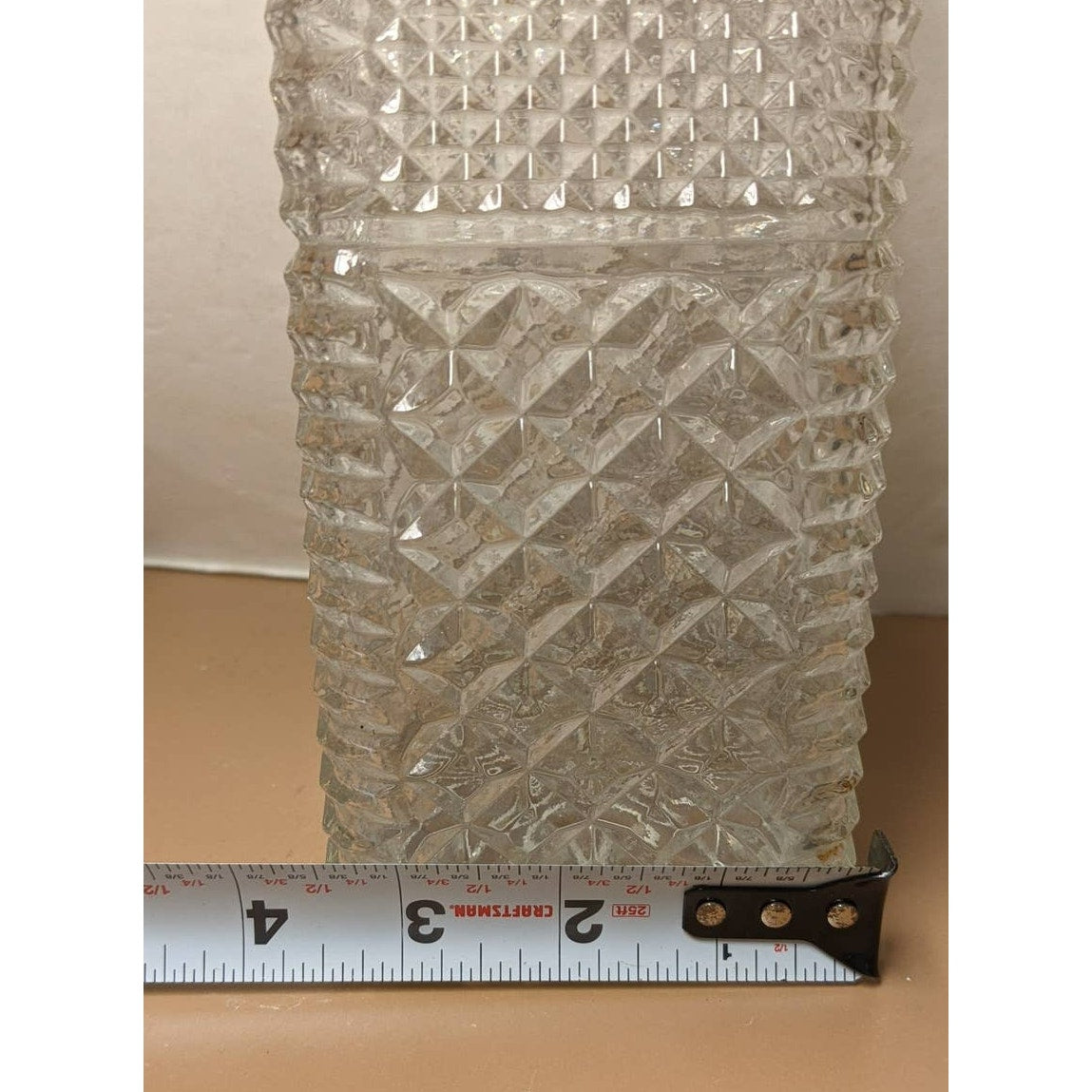 Vintage Glass Decanter Pair 12.5" Pressed Cut Glass Empty Whiskey Bottle Set