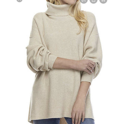Free People OVERSIZED slouchy Turtleneck Tunic Sweater Oatmeal Heather NEW Small