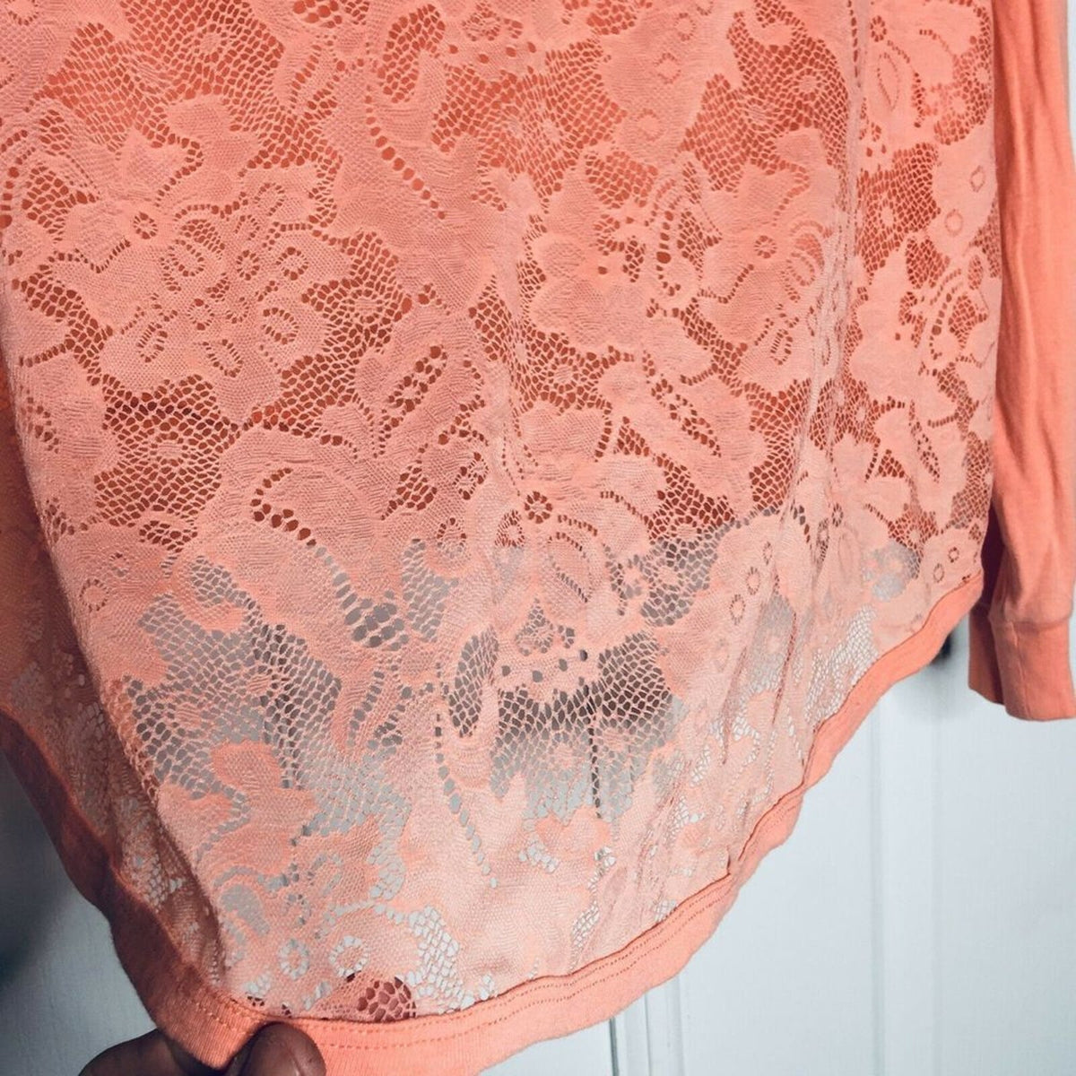 Others Follow Lace Patchwork Back T-Shirt Tops Long Sleeve Crew Neck Size Medium