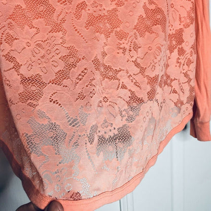 Others Follow Lace Patchwork Back T-Shirt Tops Long Sleeve Crew Neck Size Medium