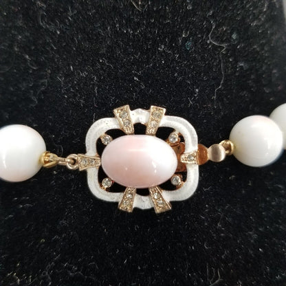 Vintage faux pearl white pink single strand necklace costume jewelry