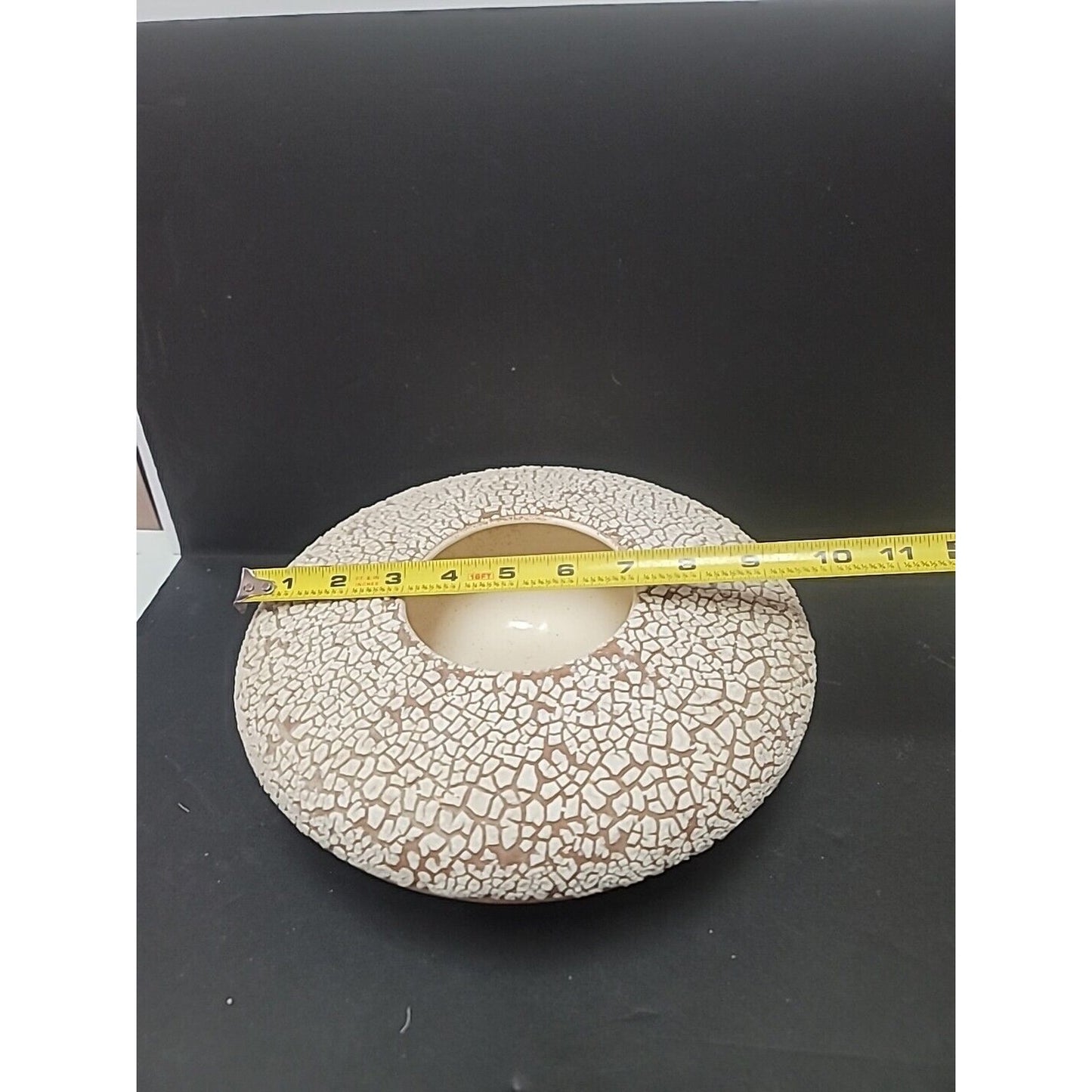 Mid Century Modern Pottery Planter White Crackle Texture Brown Bottom Spaceship
