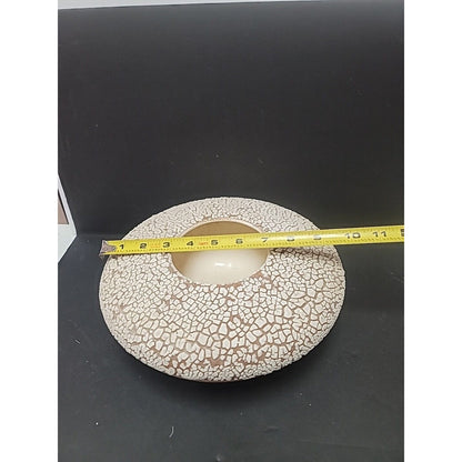 Mid Century Modern Pottery Planter White Crackle Texture Brown Bottom Spaceship