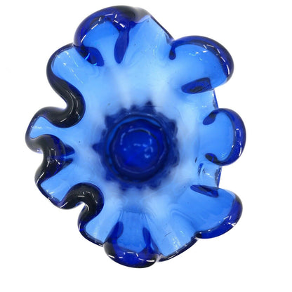 Vintage Cobalt Blue Ruffled Top Vase 9.5” Tall Heavy Finger Swung flower glass