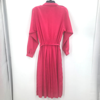 Epitome Vintage Women's Tie Waist Belt Pleated Maxi Dress Long Sleeves Red Size 8