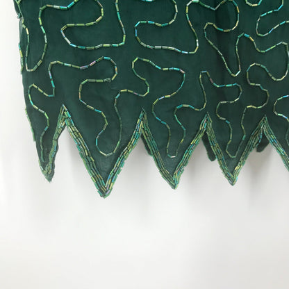 Vintage Denise Elle Sequin Beaded Scalloped Hem Sheath Dress Emerald Green Large