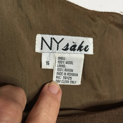 NY Sake Vintage Sleeveless Wool Sheath Layering buckle Scoop Neck Dress Brown