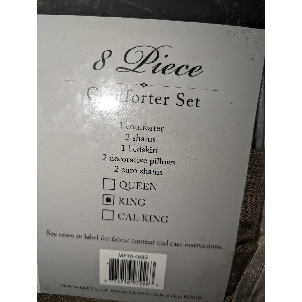 Madison Park Camelia 8 Pieces King Comforter Set Faux Silk Neutral Brown NEW