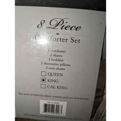 Madison Park Camelia 8 Pieces King Comforter Set Faux Silk Neutral Brown NEW