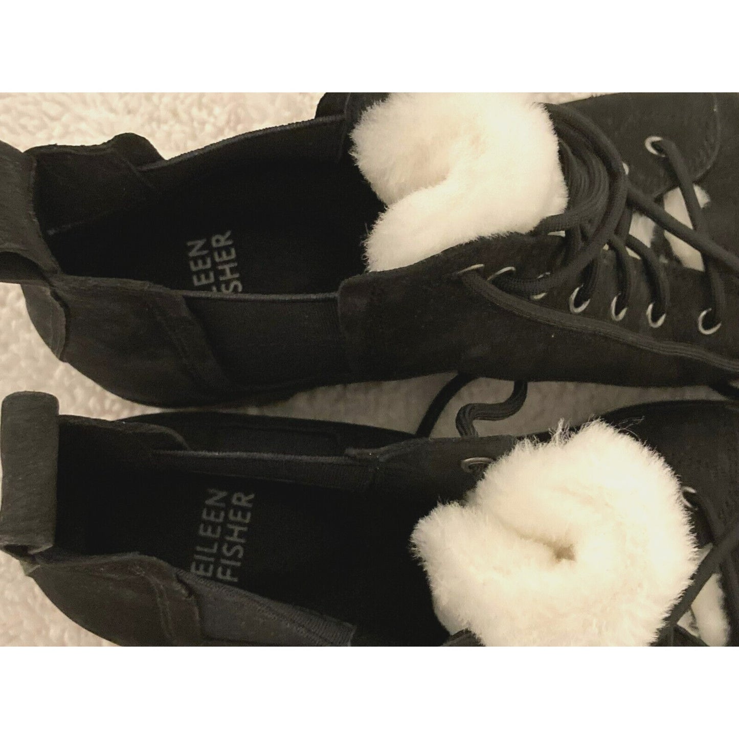 Eileen Fisher Calm Leather Shearling Lug Sole Combat Boots Size 7.5 Black New