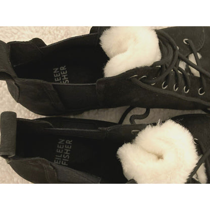 Eileen Fisher Calm Leather Shearling Lug Sole Combat Boots Size 7.5 Black New