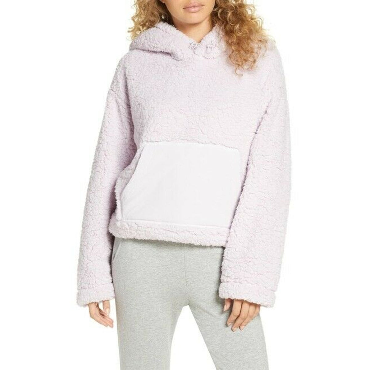 Zella Cassie Faux Shearling Hoodie Toggle-Drawcord Hood Kangaroo Pocket X-Large