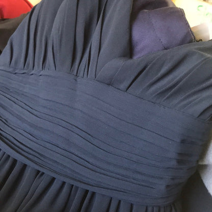 #Levkoff NEW Navy Ruched v neck slit gown Size 12