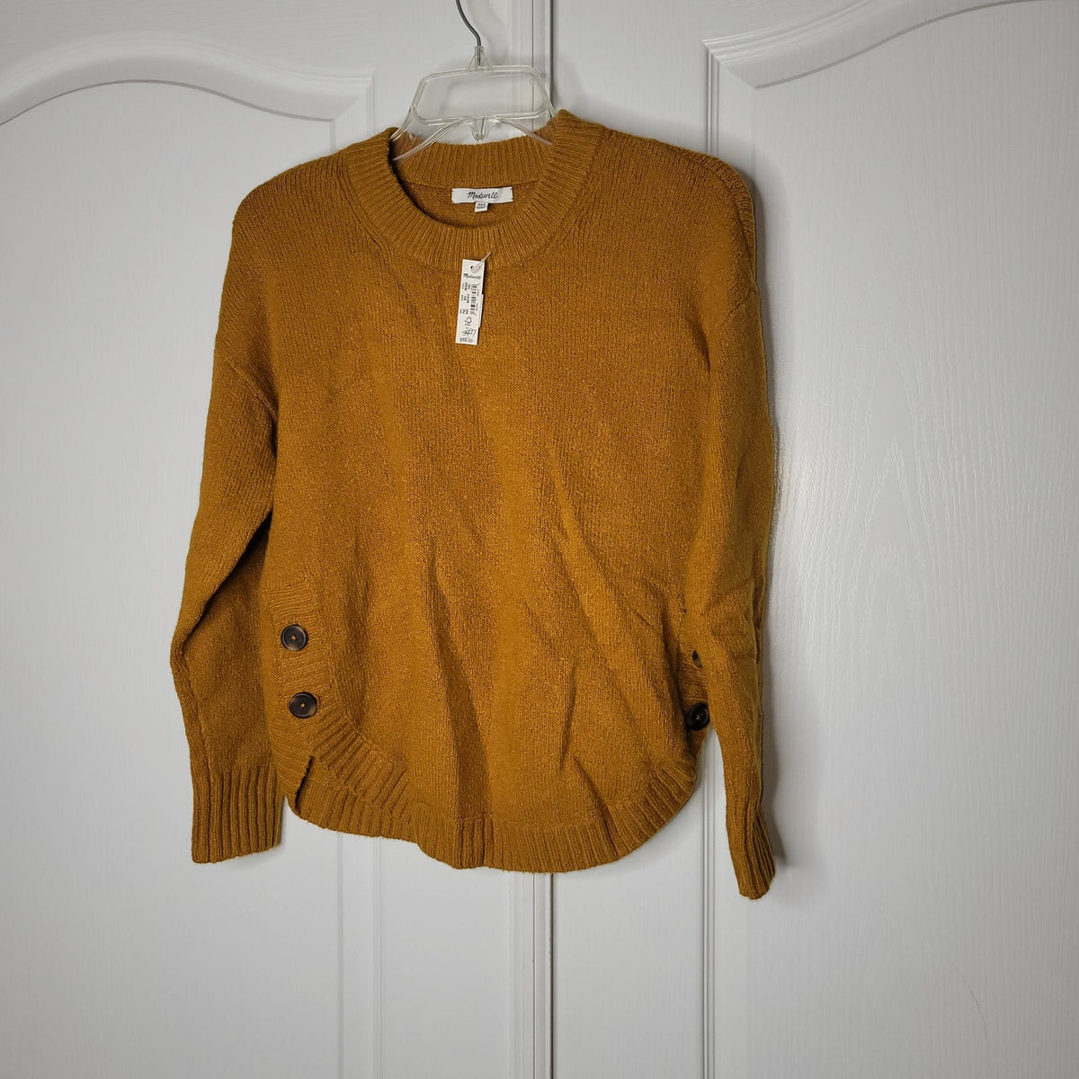 Madewell Demi Side Button Pullover Sweater Crew Neck Antique Gold Size XX-Small