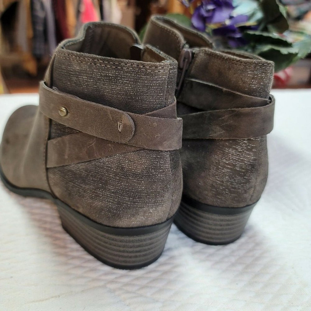 New Clark Bailey Adjustable Strap Boot Booties Almond Toe Leather Brown 7.5 USA