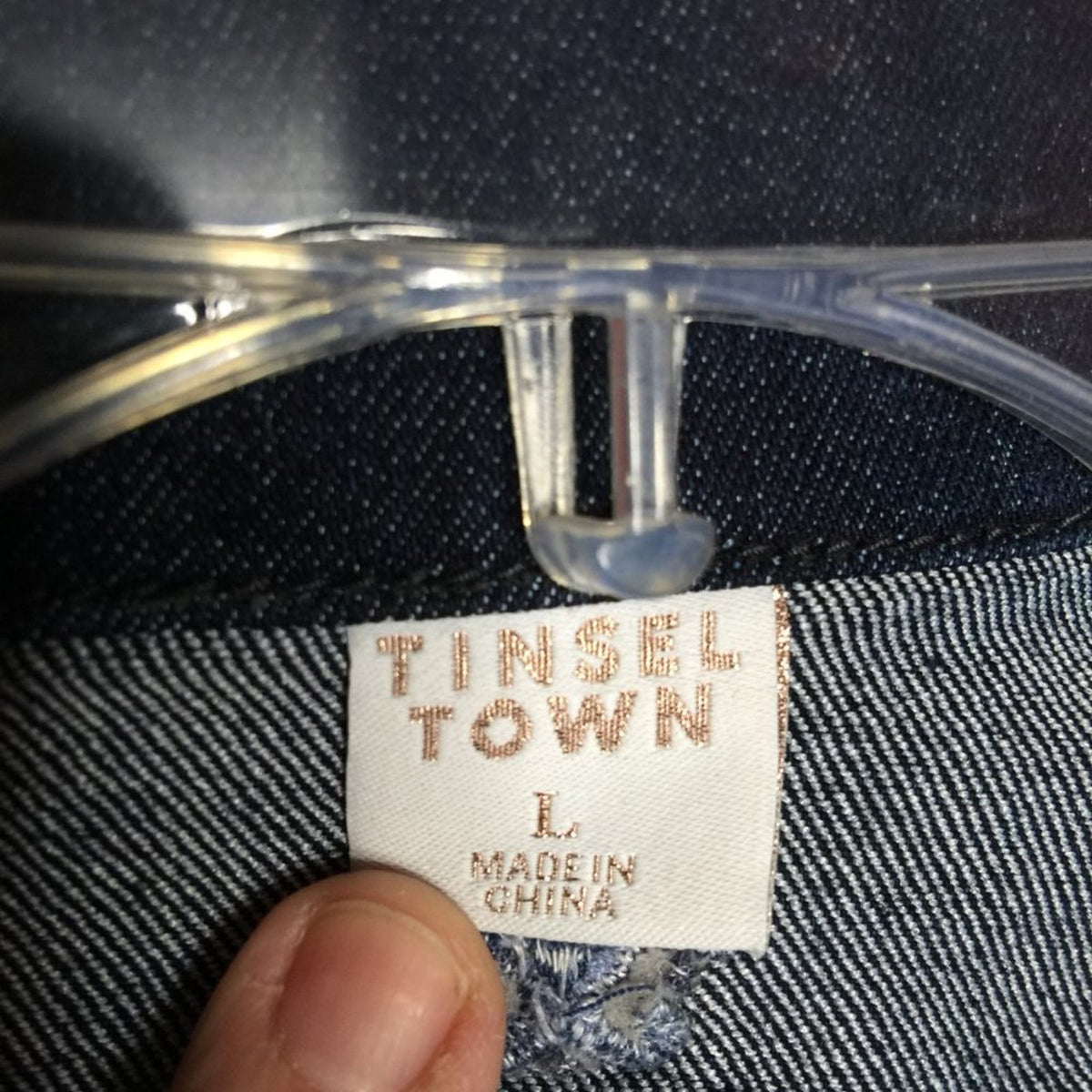 Tinsel Town Couture Jean Jacket Long Sleeve Front Button Embroidered Blue Large