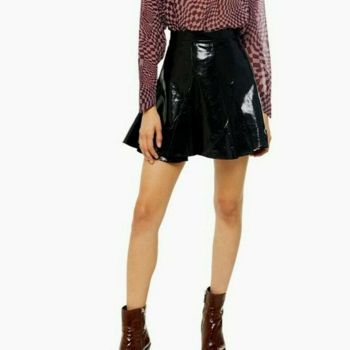 TopShop Black Idol Mini Flippy Skirt Faux Leather 8 PUNK Goth Circle Short