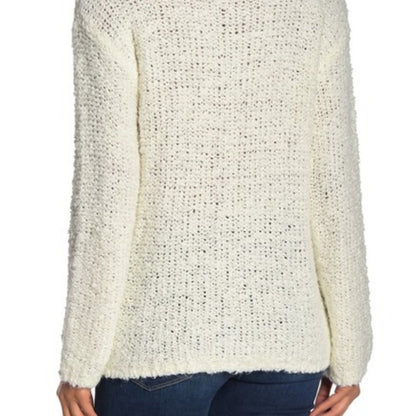Susina Snow White Fluffy Boucle Knit Pullover Sweater V-Neck