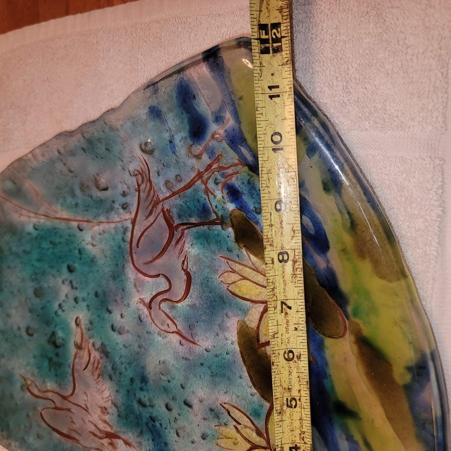 Handmade Art Glass Beach Heron Lily Pads Flamingo Fused Bubbles One of a kind