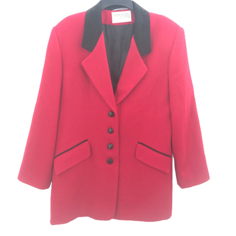 International Scene Women's Black Velvet Collar Red Jacket Long Sleeves SZ 13/14