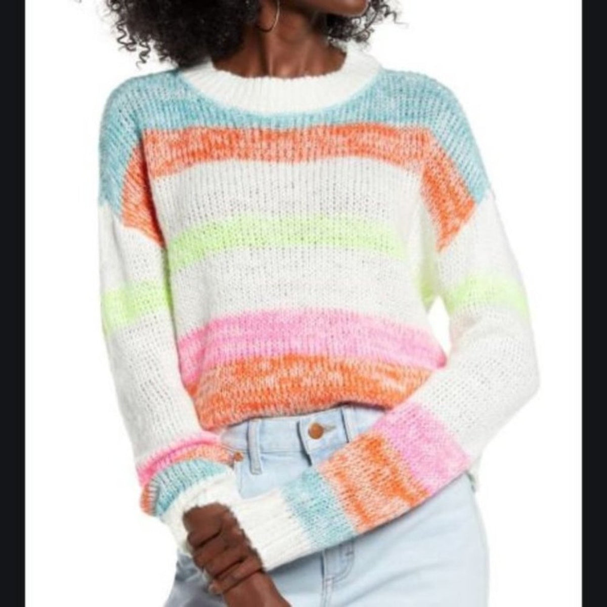 Love X Design Pullover Sweater Long Sleeve Stripe Soft Pastels Size SMALL NEW