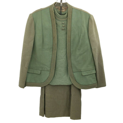 Vintage Susan Thomas 3 Piece Wool Jacket Shirt Skirt Suit Set Size 10