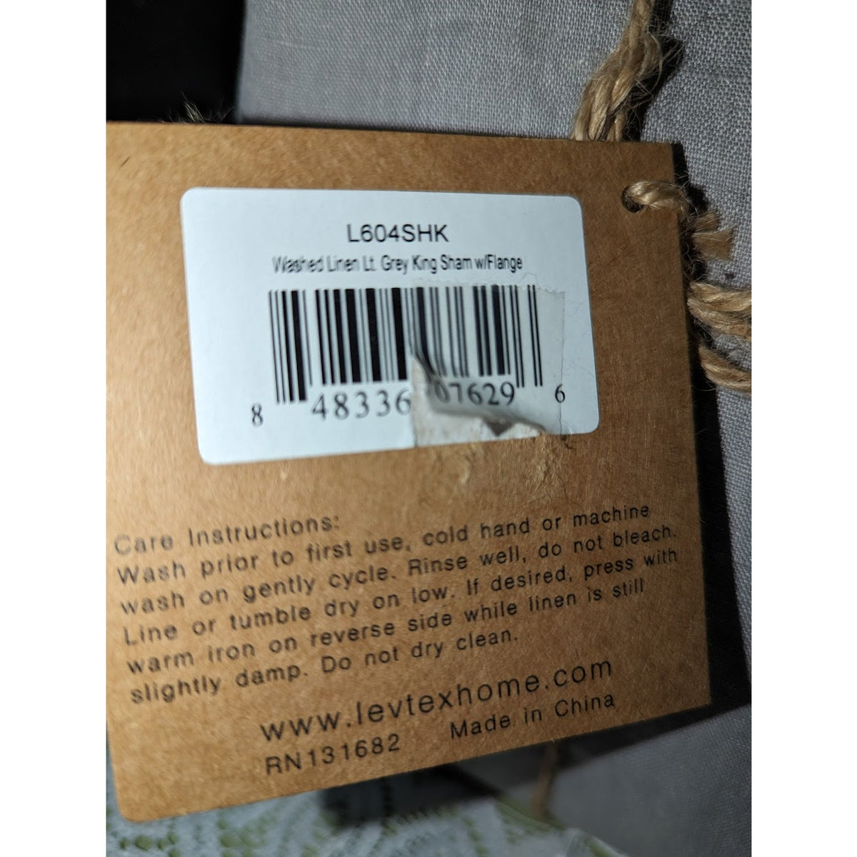 LEVTEX HOME WASHED LINEN NATURAL EUROPEAN Pillow King SHAM WITH FLANGE Grey