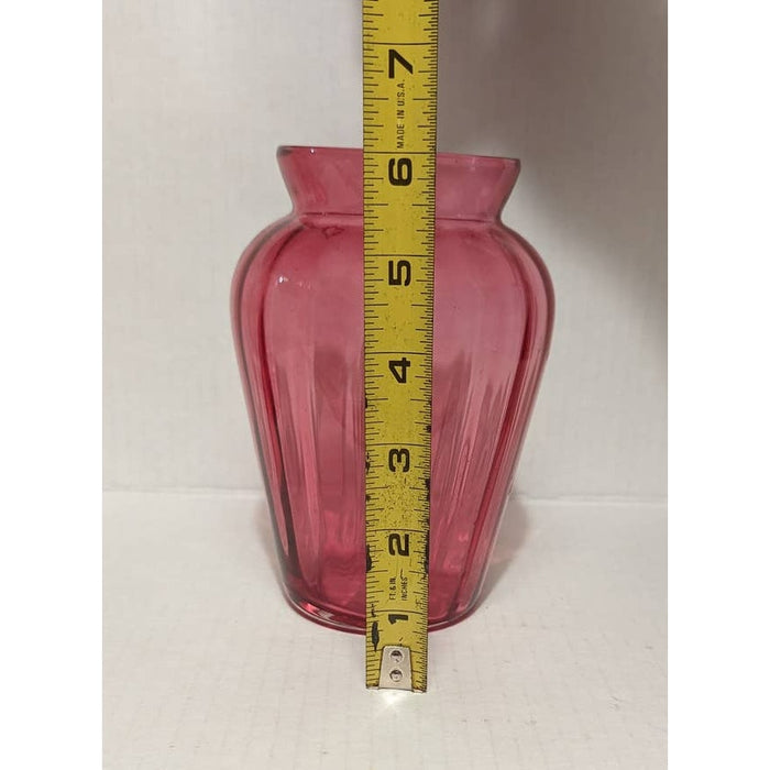 Vintage Cranberry Pink Vase Depression Glass Centerpiece Home Decor Ribbed