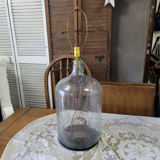 Vintage 1970s terrarium dried botanical glass jug lamp large boho home decor