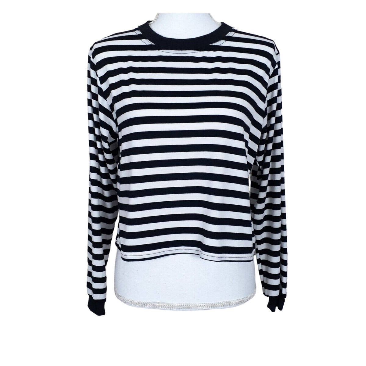 Cotton Emporium Striped Top Small Black/White NEW Crew Neck Long Sleeves Crop