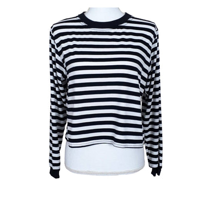 Cotton Emporium Striped Top Small Black/White NEW Crew Neck Long Sleeves Crop