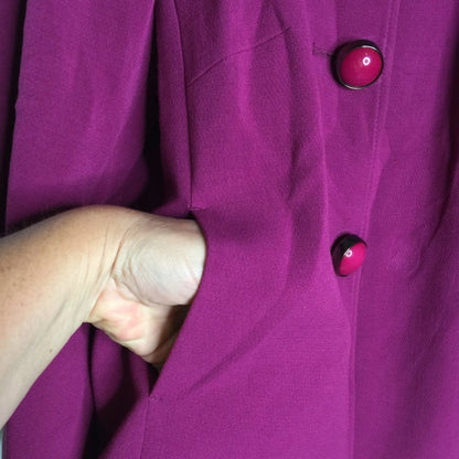Focus Jacket Coat 3 LARGE Buttons 3/4 Sleeve VINTAGE Purple Sz 12 Big Cuffs