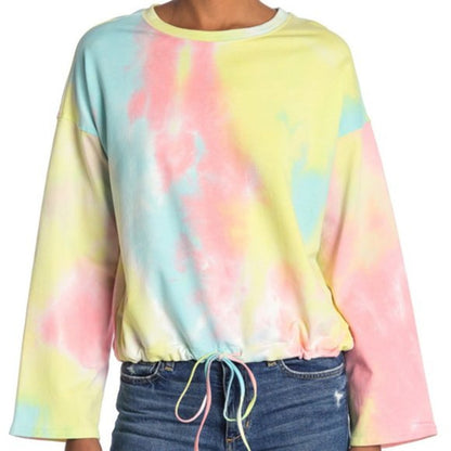 14th & Union Yellow Pink Tie Dye Size Small NEW Sweatshirt Soft Drawstring Waist