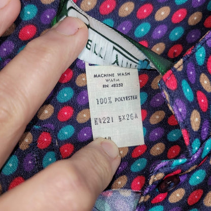 SherrI Lynn Vintage Geometric Long Sleeve Dress Belt Midi Size 14 Medium Buttons
