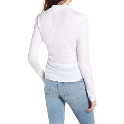 Chelsea28 Ruched Sides Mock Neck Long Sleeve Top Size Small White NWT