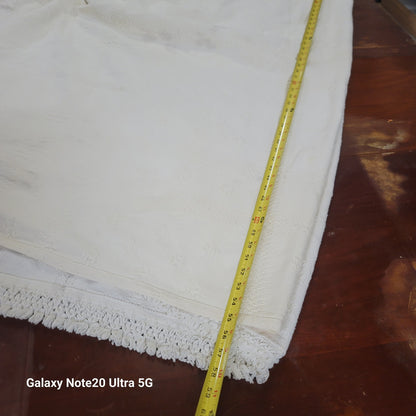White coverlet blanket  Woven squares fringe white king or queen vintage texture