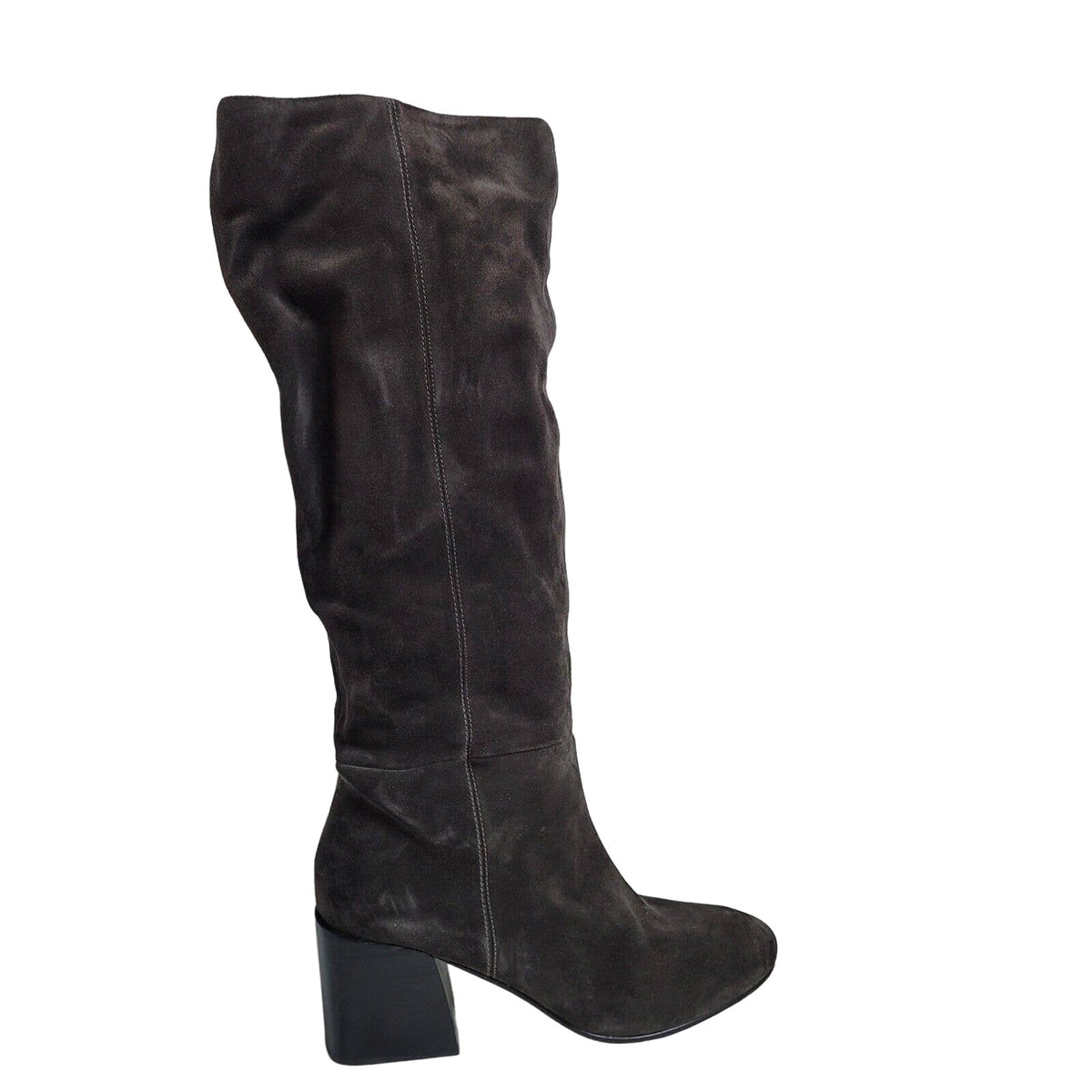 Via Spiga Tall Dark Gray boots Size 10 desi Block Heel Concrete Pull Up Suede