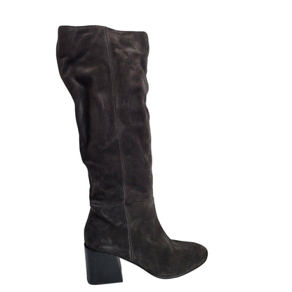 Via Spiga Tall Dark Gray boots Size 10 desi Block Heel Concrete Pull Up Suede