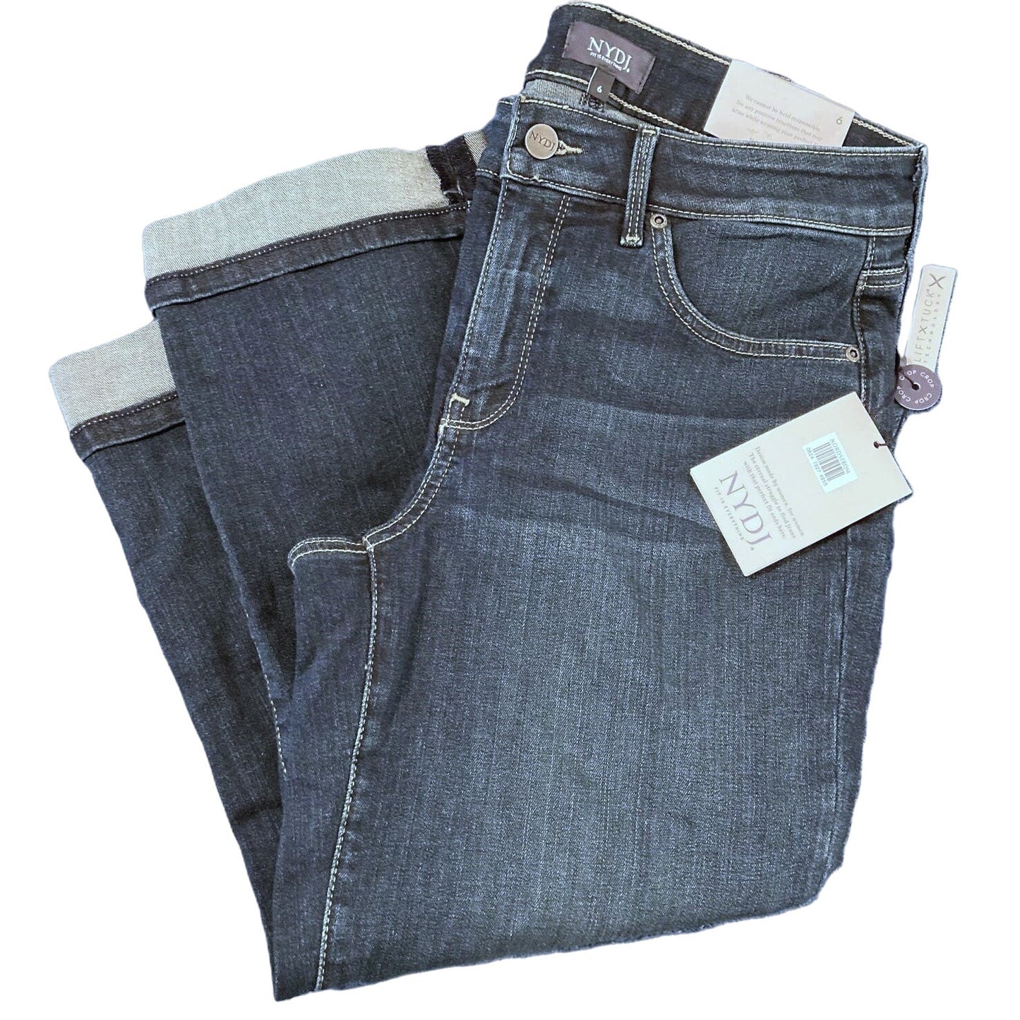 NYDJ Marilyn Straight Crop Cuff Jeans Size 6 in Bezel Blue Dark Wash NWT