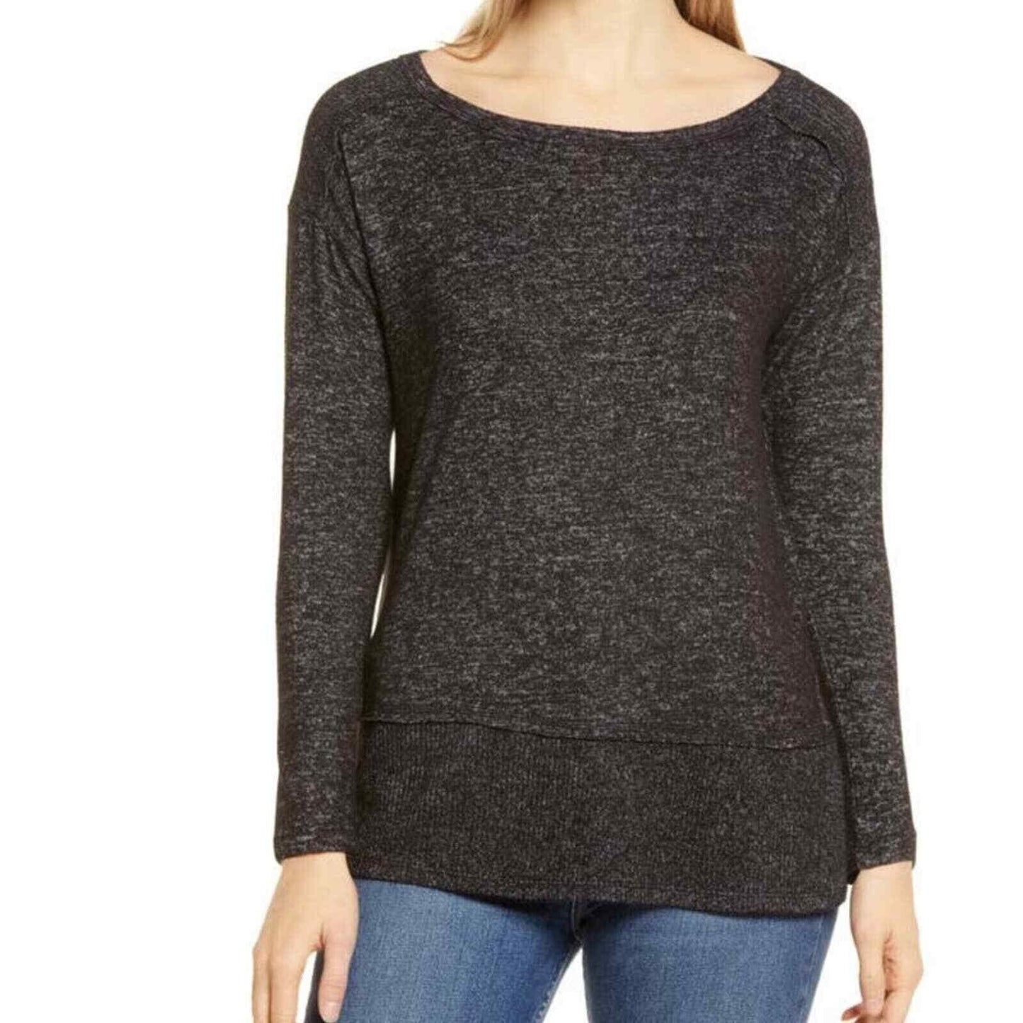 Bobeau Layered Look Long Sleeve Tunic Top Sz XS/Extra Small Raven Black Mix NWT